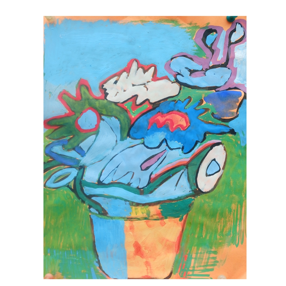 Abstract Floral Canvas Art with Blue and Green Accents
